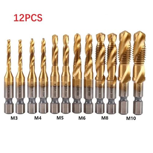 12-piece tap and drill bit set with hexagonal shank, titanium-plated high-speed steel thread machine taps for metal, steel, wood, and plastic Item | Buy 12-piece tap and drill bit set with hexagonal shank, titanium-plated high-speed steel thread machine taps for metal, steel, wood, and plastic | SPOP Enterprise Global